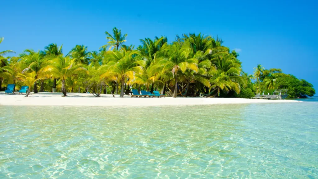 Vista aérea de ilhas privadas cercadas por águas cristalinas e praias desertas