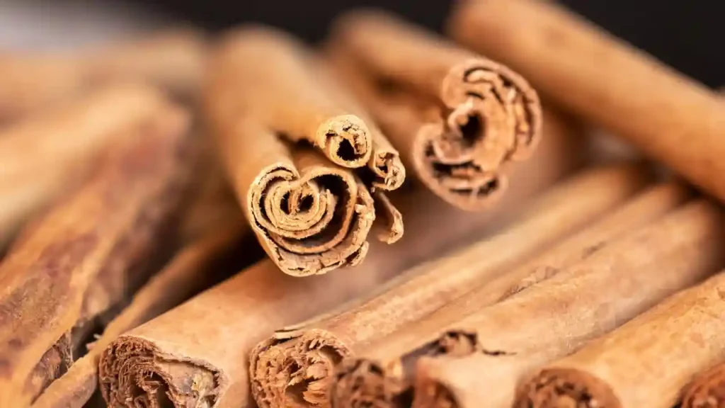 Close de paus de canela com textura amadeirada e formato espiral, uma das ervas que atraem amor pelo seu aroma envolvente e simbologia afetiva.