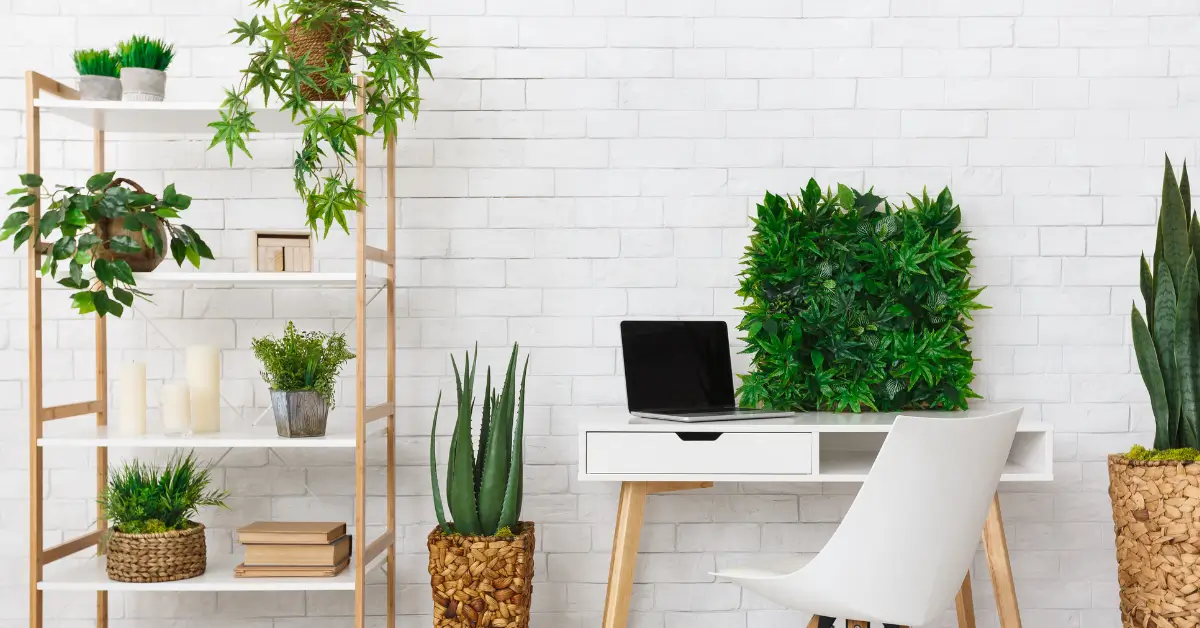 móveis com plantas integradas em sala minimalista com decoração natural