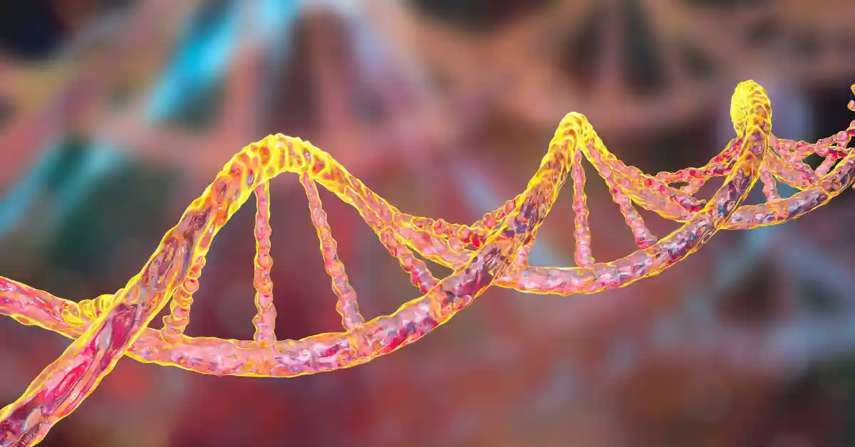 Representação 3D de uma cadeia de DNA, simbolizando as transformações profundas que ocorrem quando você se torna mãe.